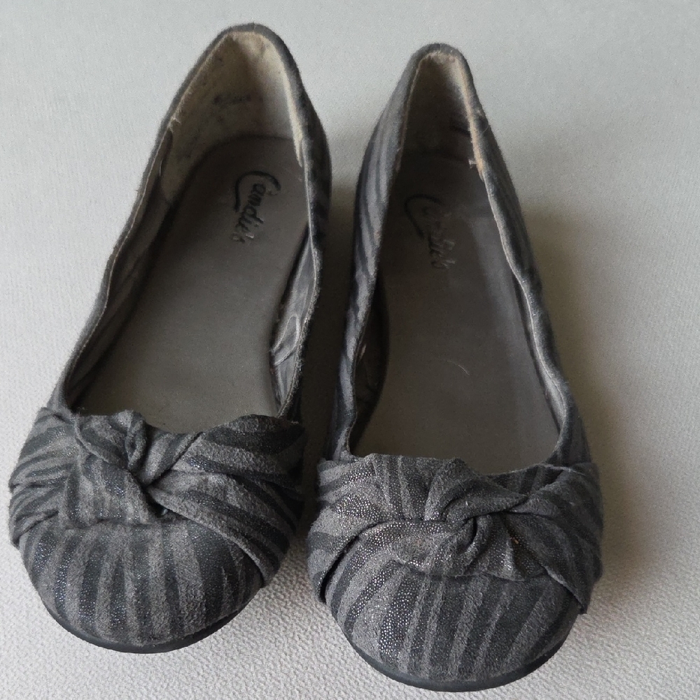 Candie's Black Zebra Flats with Knot Accent